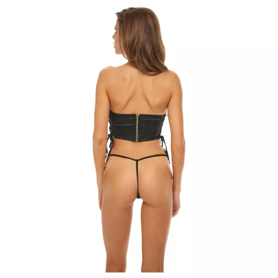 Bombshell - korzet a tangá - leopard vzor - čierna - L