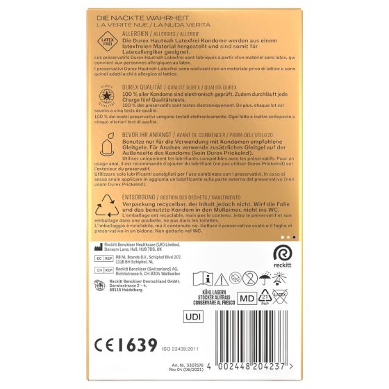 Durex Hautnah - latexový kondóm - bez latexu - 16 ks