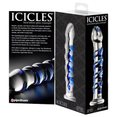   Icicles No. 5 - sklenené dildo - špirála - priehľadné/modré