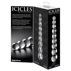 Icicles No. 2 - sklenené dildo s guľkami - priehľadné