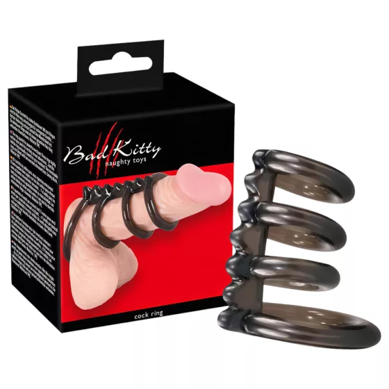 Bad Kitty - erekčný krúžok so štýlovými hrotmi - 4 kusy - silikón