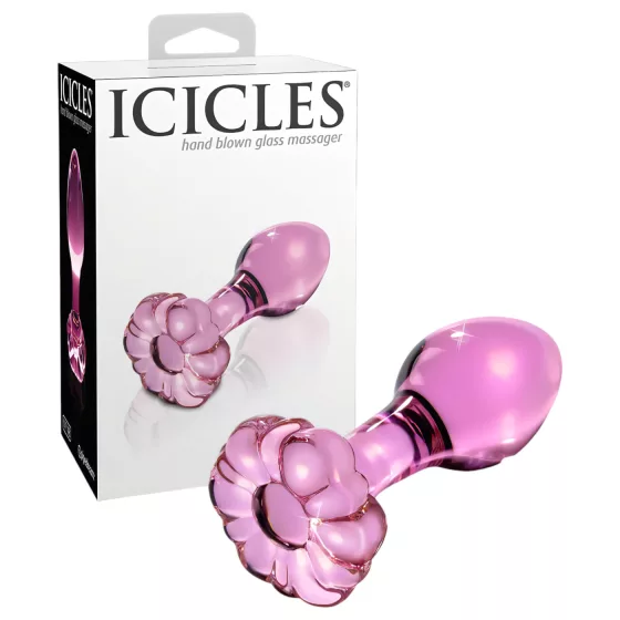 Icicles No. 48 - análny kolík - sklo - ružový kvet