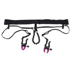   Bad Kitty - nohavičky s klipsami na klitoris fialovo-čierne (S-L)