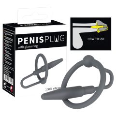   Penisplug - silikónový žaluďový krúžok s močovou kónickou vložkou (sivý)