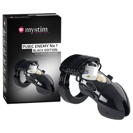 mystim Black Edition - elektro klietka na penis - Pubic Enemy No 1 - čierna