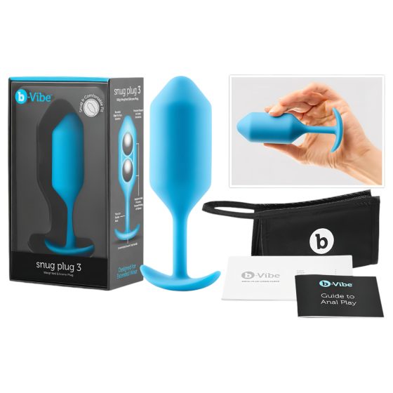 b-vibe Snug Plug 3 - dvojitý análny kolík (180g) - modrá