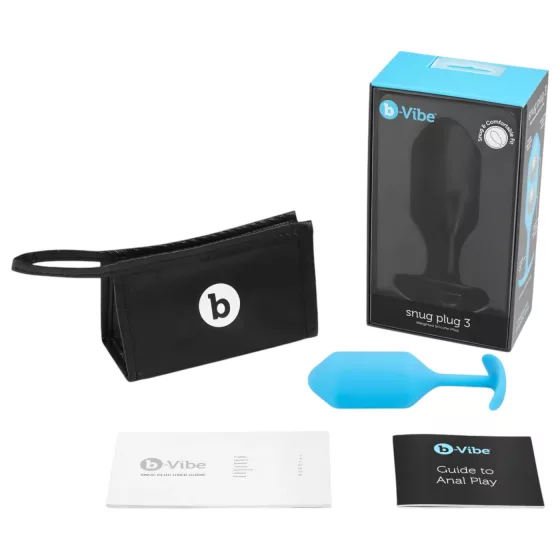 b-Vibe Snug Plug 3 - dvojitý guličkový análny kolík (180 g, modrý)