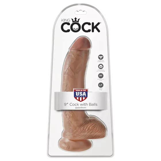 King Cock - realistický dildó s semenníkmi - 23 cm - hnedý