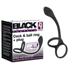   Black Velvet - tenký anál s krúžkami na penis a semenníky (čierny)