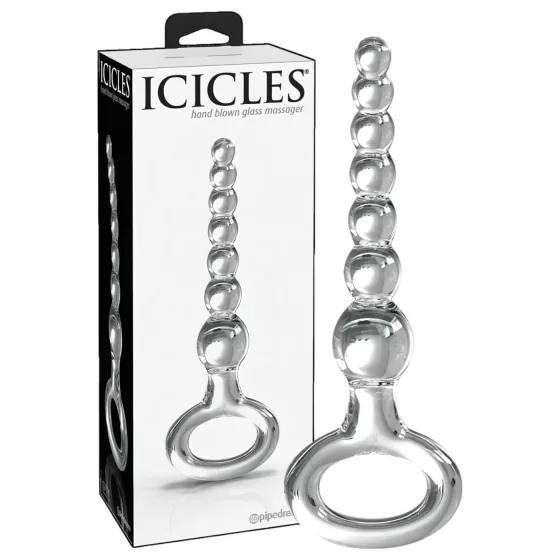 Icicles No. 67 - sklenené dildo s guľkami - priehľadné