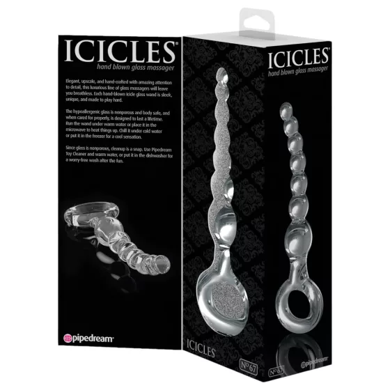 Icicles No. 67 - sklenené dildo s guľkami - priehľadné