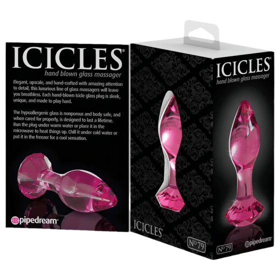 Icicles No. 79 - análny sklenený kolík - ružový - kúželový tvar