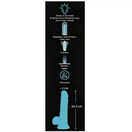 You2Toys - dildo so základňou - svietiace v tme - modré
