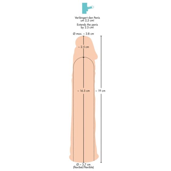 You2Toys Silicone Extension - predlžujúci návlek na penis (telová farba) - 19cm