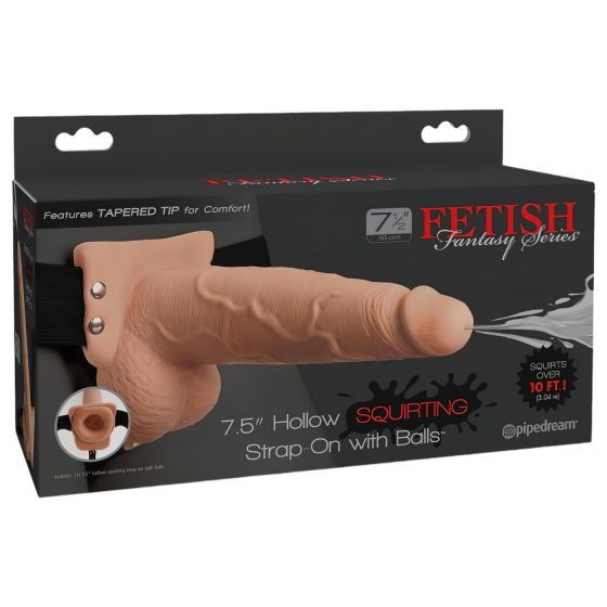 Fetish Strap-On 7,5 – upevňujúci, striekajúci dildo (prírodný)