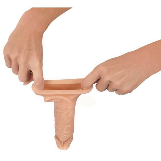Realistixxx - návlek na penis s krúžkom na semenníky - 16cm (telová farba)