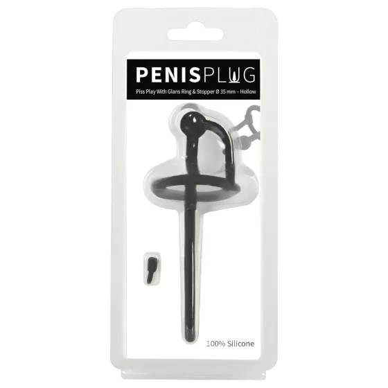 Penisplug - silikónový dilatátor s krúžkom na žaluď - 0,6 mm - čierny