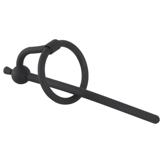 Penisplug - silikónový dilatátor s krúžkom na žaluď - 0,6 mm - čierny
