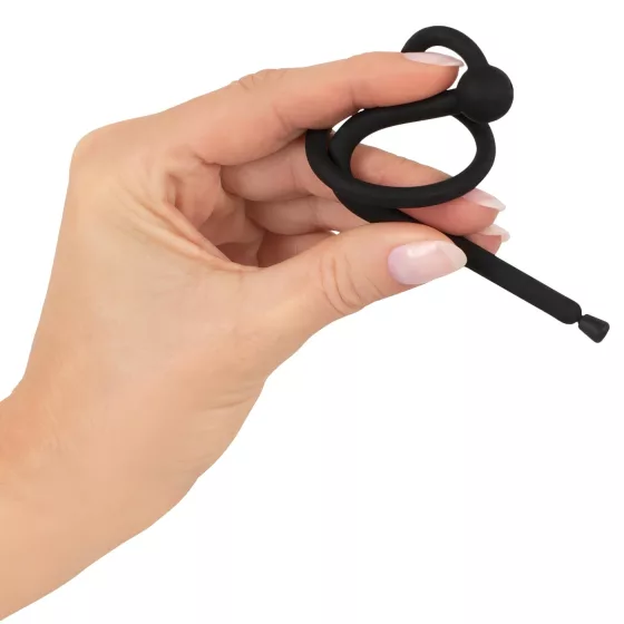 Penisplug - silikónový dilatátor s krúžkom na žaluď - 0,6 mm - čierny