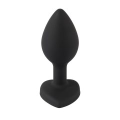   You2Toys Silicone Butt Plug - análne dildo v tvare srdca s bielym kamienkom ( čierne)