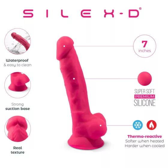 Silexd 7 - prísavkový, žilnatý dildo - 17,5 cm (ružový)