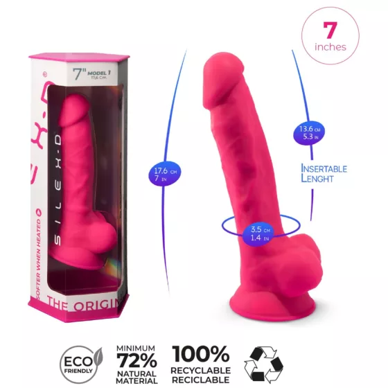 Silexd 7 - prísavkový, žilnatý dildo - 17,5 cm (ružový)