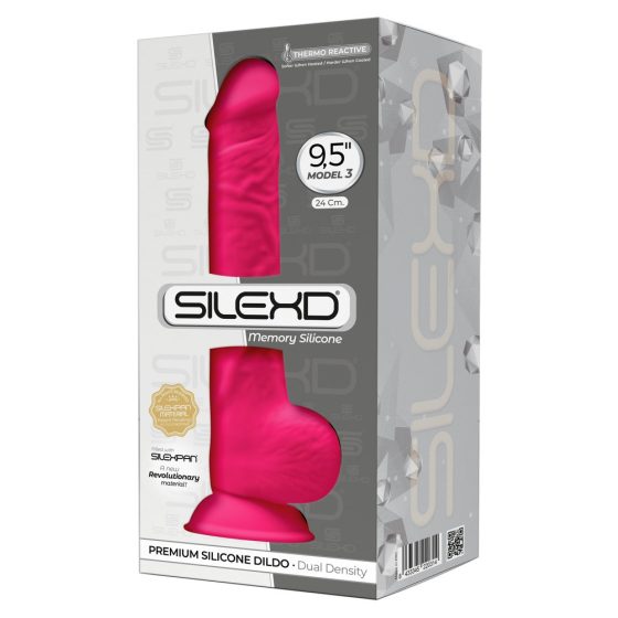 Silexd 9,5 - tvarovateľné dildo so semenníkmi a prísavkou - 24cm (ružové)