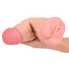   Nature Skin 2in1 Extension + Masturbator Vagina - návlek na penis a masturbátor (telová farba)