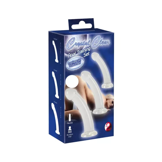 Crystal Clear - análna dildo sada - 3 diely - priehľadné