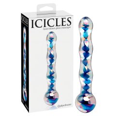   Icicles No. 08 - vlnitý, obojstranný, sklenený dildo (priehľadno-modrý)