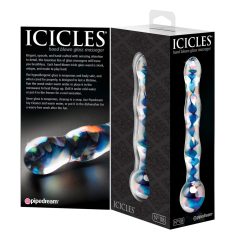   Icicles No. 08 - obojstranné sklenené dildo s vlnitým povrchom (priehľadné-modré)