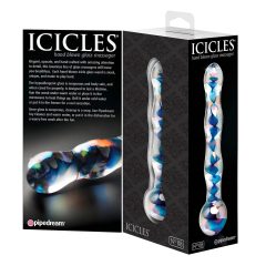   Icicles No. 08 - vlnitý, obojstranný, sklenený dildo (priehľadno-modrý)
