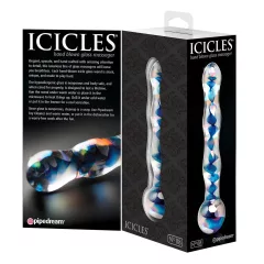   Icicles No. 08 - dvojitý sklenený dildo - vlnitý tvar - číro-modrý