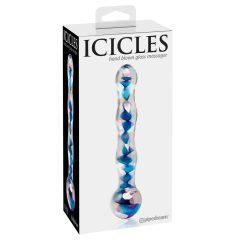   Icicles No. 08 - obojstranné sklenené dildo s vlnitým povrchom (priehľadné-modré)