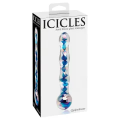   Icicles No. 08 - dvojitý sklenený dildo - vlnitý tvar - číro-modrý
