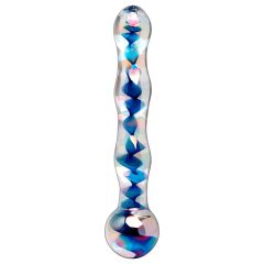   Icicles No. 08 - vlnitý, obojstranný, sklenený dildo (priehľadno-modrý)