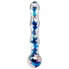   Icicles No. 08 - dvojitý sklenený dildo - vlnitý tvar - číro-modrý