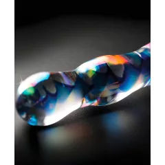   Icicles No. 08 - dvojitý sklenený dildo - vlnitý tvar - číro-modrý