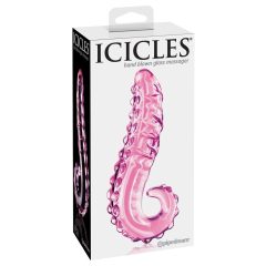   Icicles No. 24 - sklenené dildo s rebrovaným jazykom (ružové)
