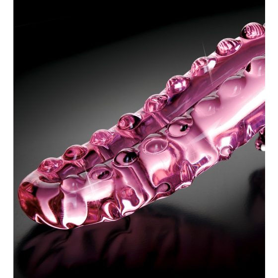 Icicles No. 24 - sklenené dildo s rebrovaným jazykom (ružové)
