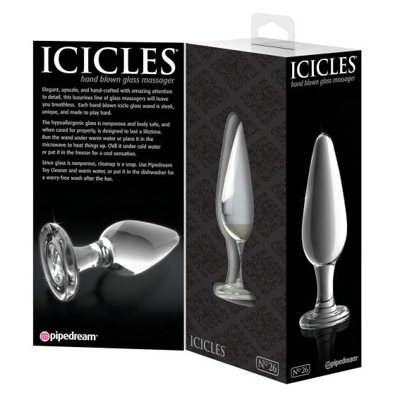 Icicles No. 26 - análny kolík - sklo - číry - kónický tvar
