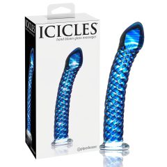  Icicles No. 29 - špirálové, sklenené dildo na penis (modré)