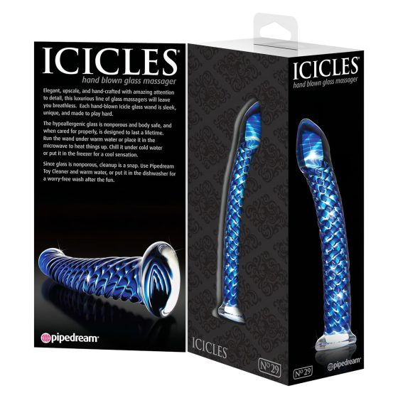 Icicles No. 29 - sklenené dildo penis špirála - modré