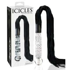   Icicles No. 38 - kožený bič a sklenený dildo (priehľadný-čierny)