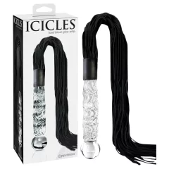   Icicles No. 38 - bič z kože a sklenené dildo - číre/čierne