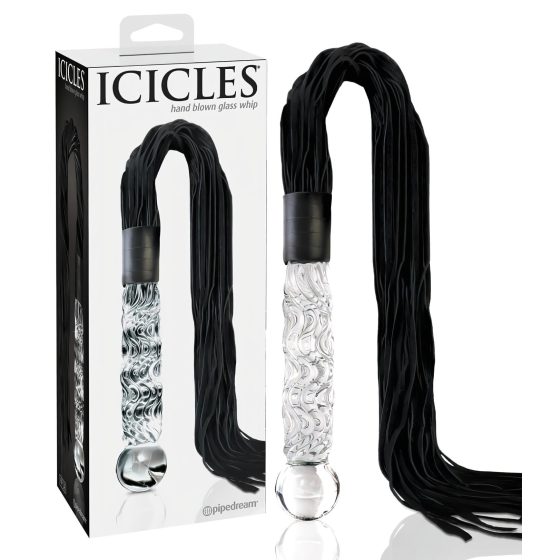 Icicles No. 38 - bič z kože a sklenené dildo - číre/čierne