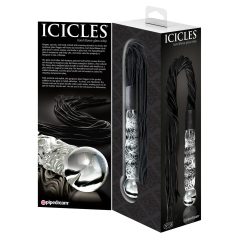   Icicles No. 38 - kožený bič a sklenený dildo (priehľadný-čierny)