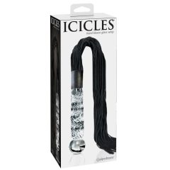   Icicles No. 38 - kožené šľahané, zvlnené sklenené dildo (priesvitno-čierne)