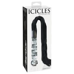   Icicles No. 38 - kožený bič a sklenený dildo (priehľadný-čierny)