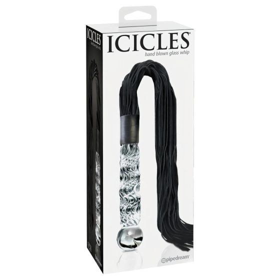Icicles No. 38 - bič z kože a sklenené dildo - číre/čierne